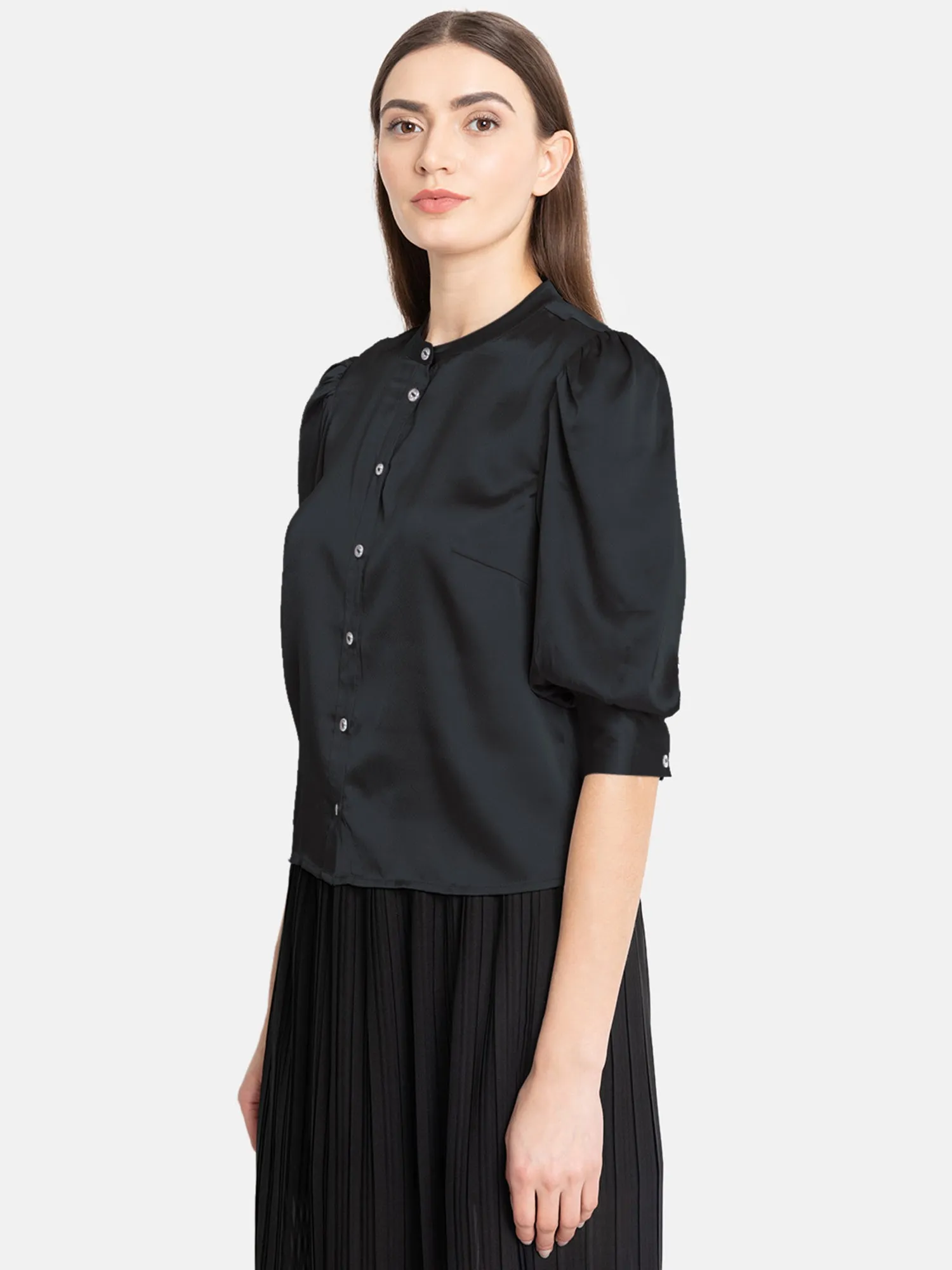 Puff Sleeve Satin Shirt