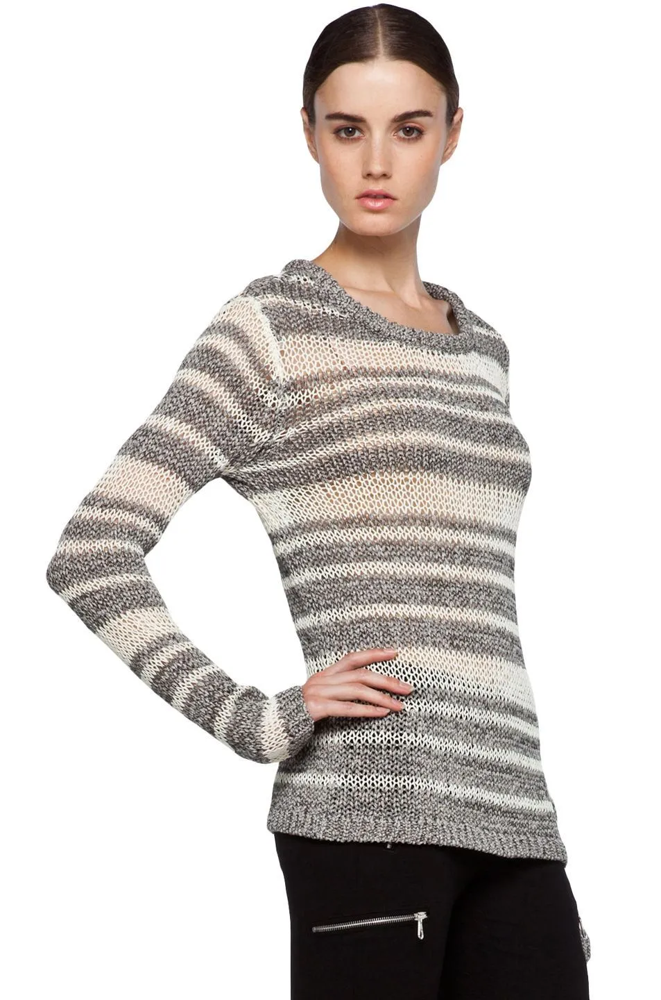 RAG AND BONE CATERINA GREY CREAM STRIPED SWEATER XS