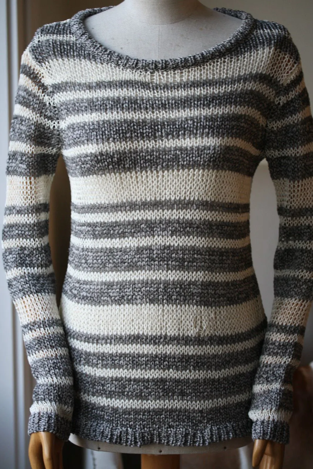 RAG AND BONE CATERINA GREY CREAM STRIPED SWEATER XS