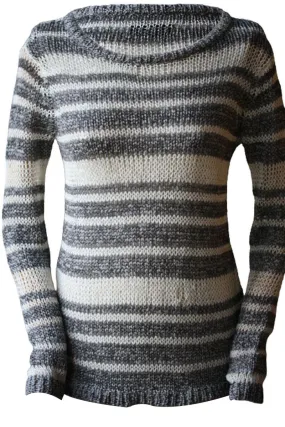 RAG AND BONE CATERINA GREY CREAM STRIPED SWEATER XS