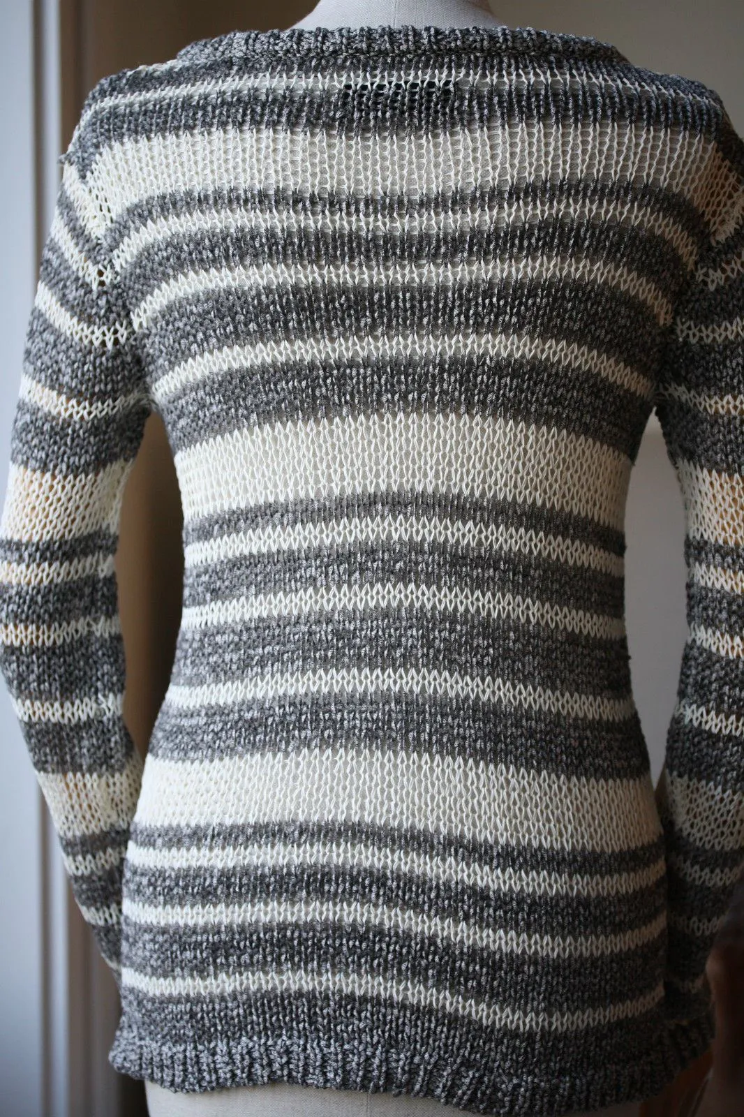 RAG AND BONE CATERINA GREY CREAM STRIPED SWEATER XS