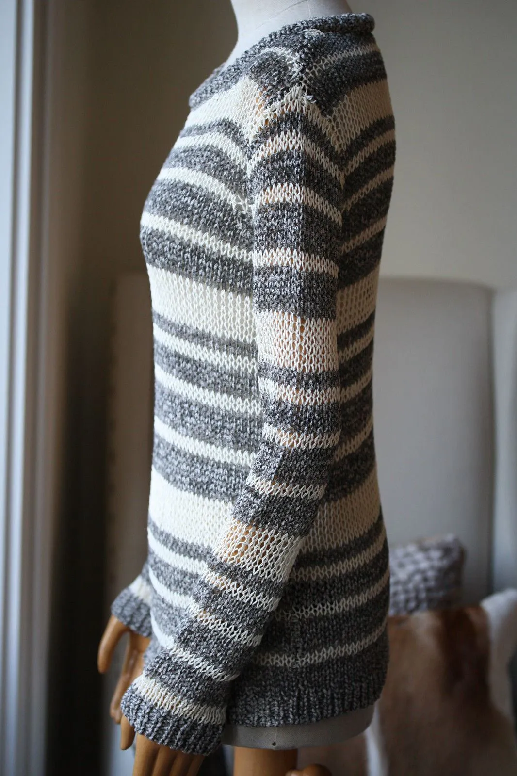 RAG AND BONE CATERINA GREY CREAM STRIPED SWEATER XS