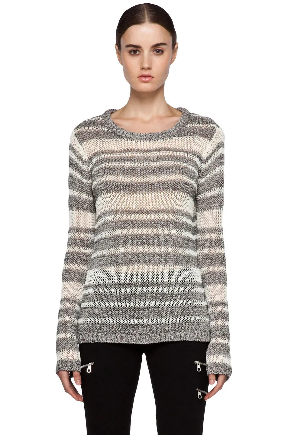 RAG AND BONE CATERINA GREY CREAM STRIPED SWEATER XS