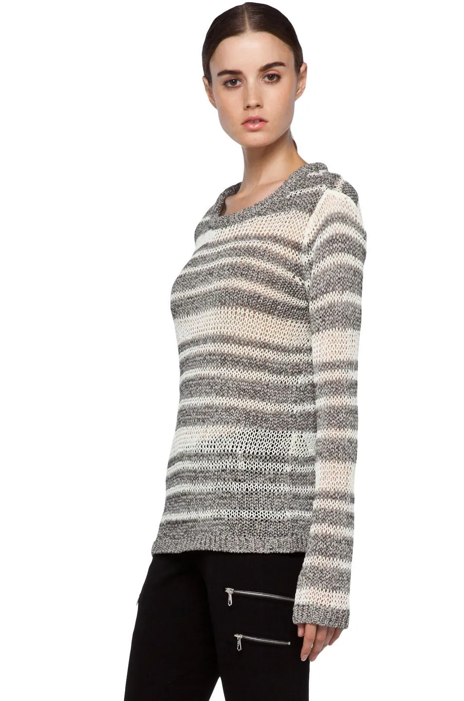 RAG AND BONE CATERINA GREY CREAM STRIPED SWEATER XS