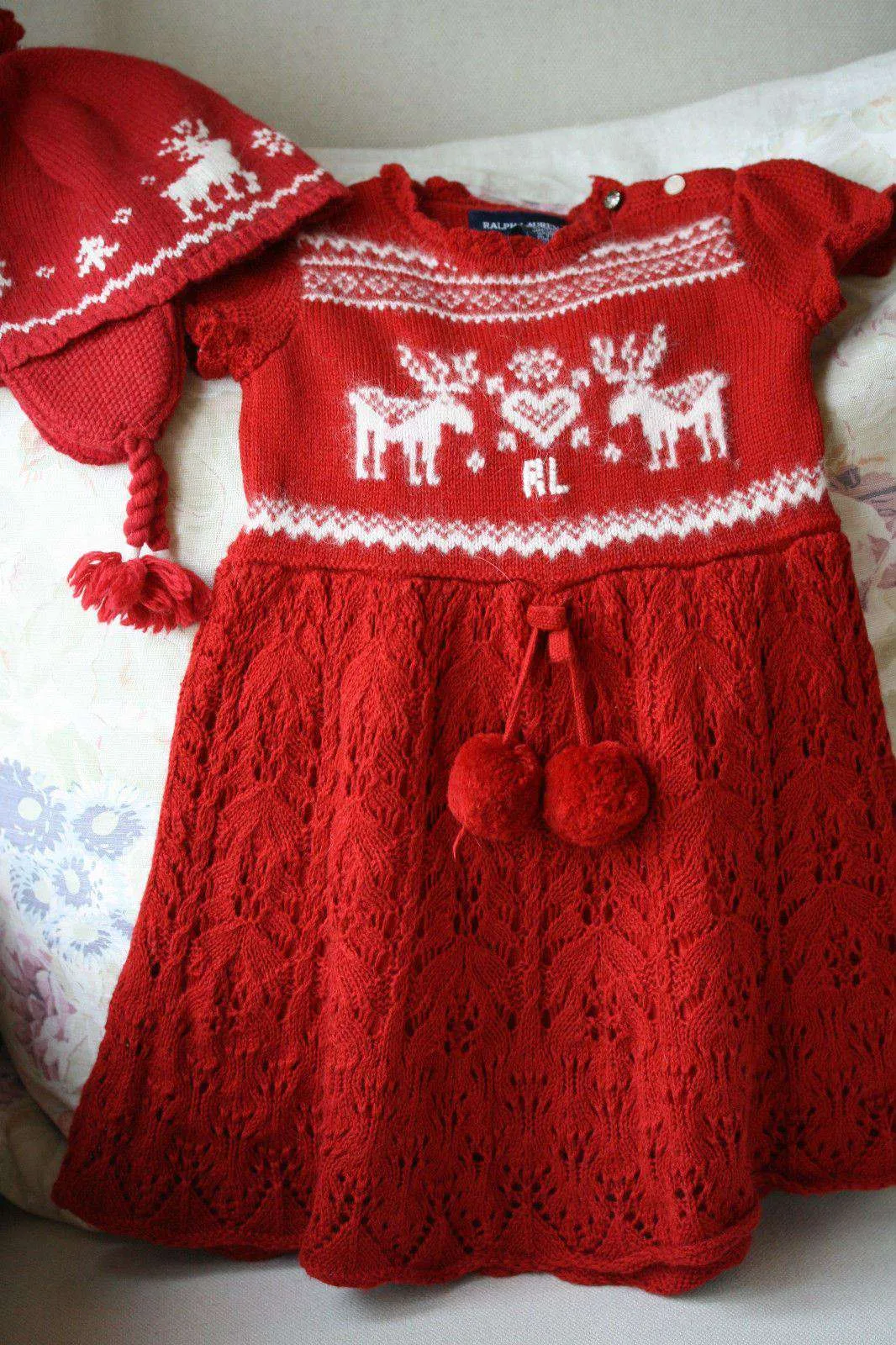 RALPH LAUREN BABY CABLE INTARSIA DRESS AND HAT 12 MONTHS