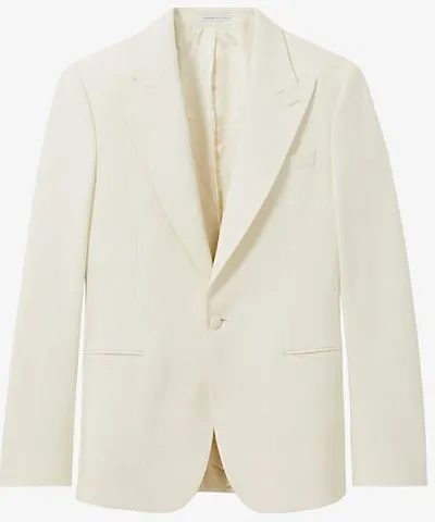 Reiss Mens Off White Art peak-lapel single-breasted stretch-woven blazer