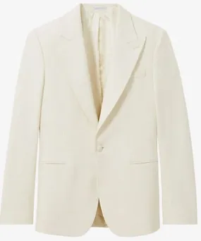 Reiss Mens Off White Art peak-lapel single-breasted stretch-woven blazer