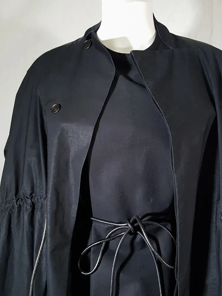 Rick Owens NASKA black gathered coat with leather sleeves — spring 2012