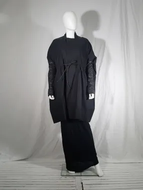 Rick Owens NASKA black gathered coat with leather sleeves — spring 2012