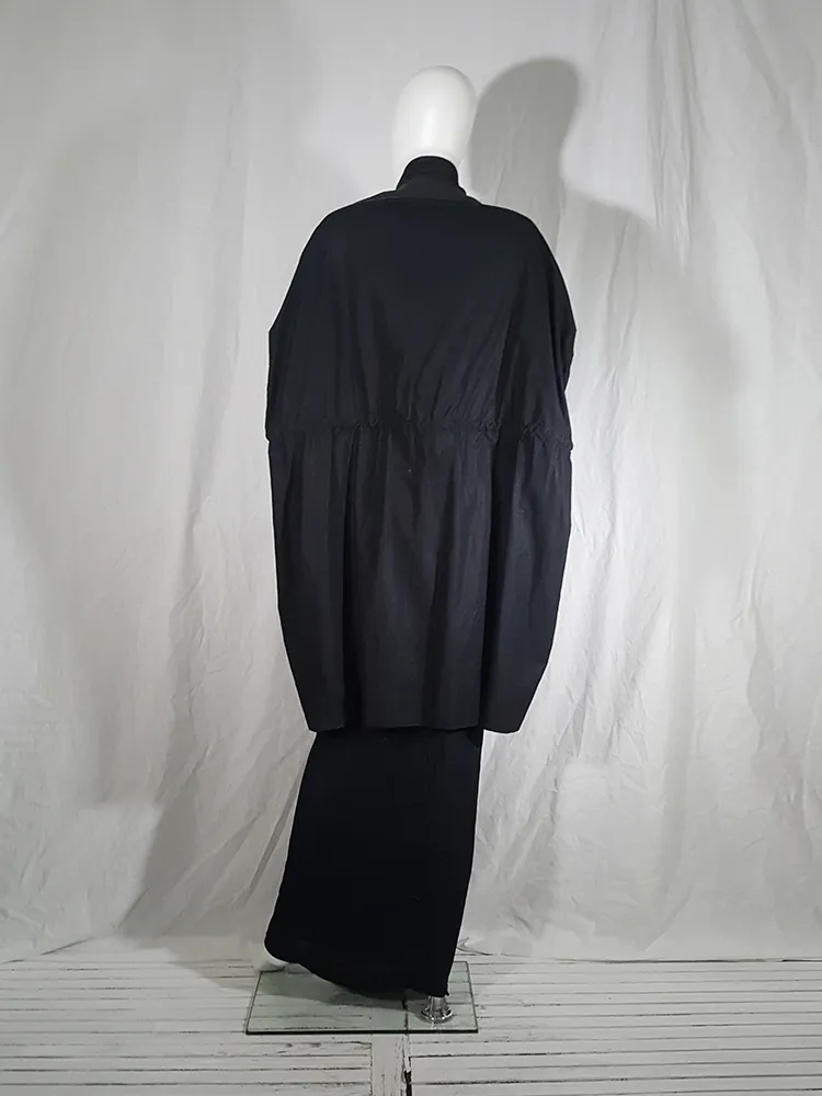 Rick Owens NASKA black gathered coat with leather sleeves — spring 2012