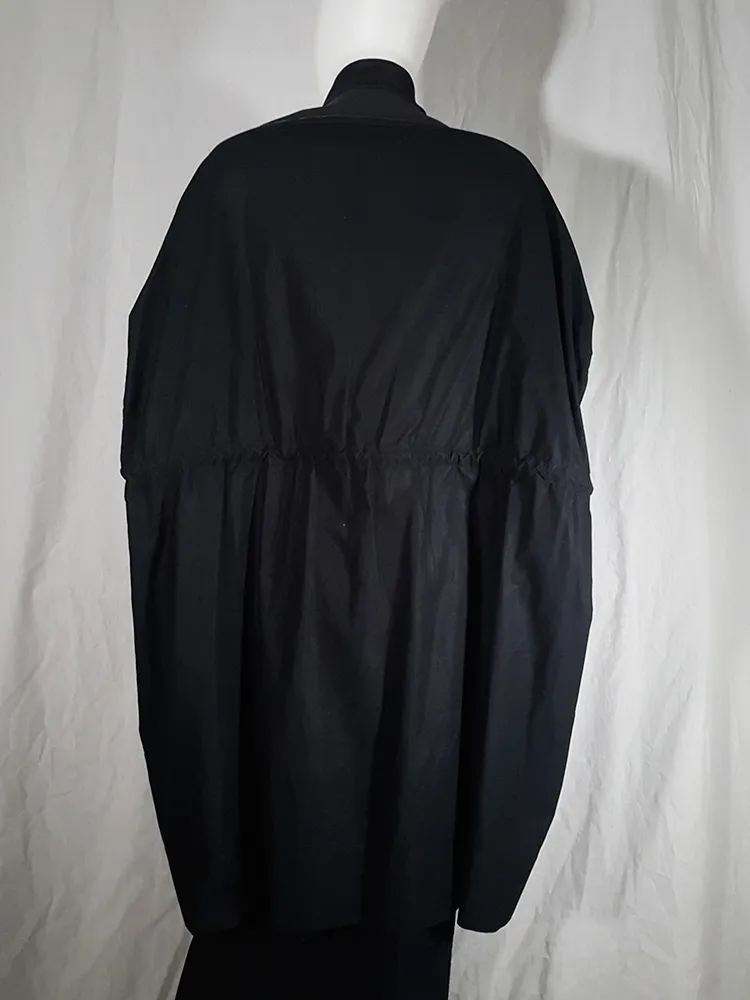 Rick Owens NASKA black gathered coat with leather sleeves — spring 2012