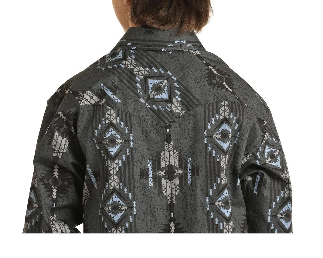 Rock & Roll Cowboy Boy's Aztec Grey/Black/Blue Snap Up Western Shirt B8S1307