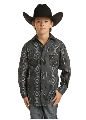 Rock & Roll Cowboy Boy's Aztec Grey/Black/Blue Snap Up Western Shirt B8S1307