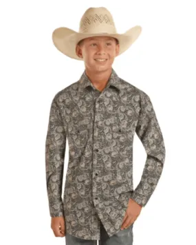 Rock & Roll Cowboy Boys Black Paisley Snap Up Long Sleeve Western Shirt BBN2S03348