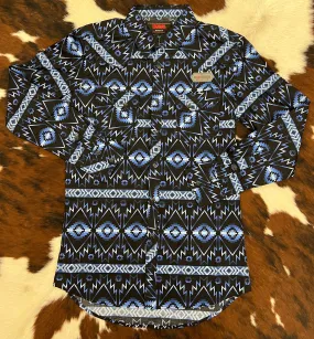 Rock & Roll Cowboy Boy's Blue & Black Aztec Snap Up Long Sleeve Western Shirt RRBSOSR0PU