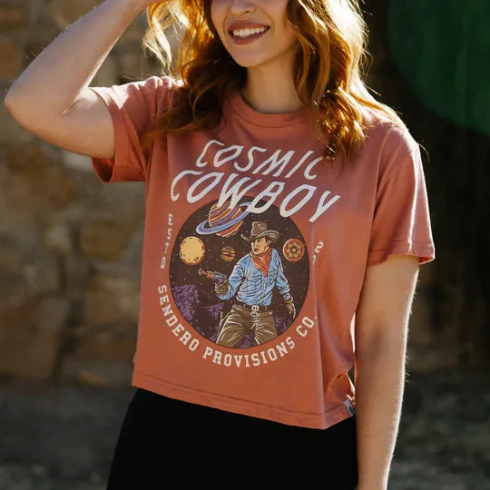 Sendero Provisions Co. Women's Cosmic Cowboy Graphic Cropped T-Shirt in Dusty Mauve