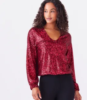 Sequin Long Sleeve Blouson Top