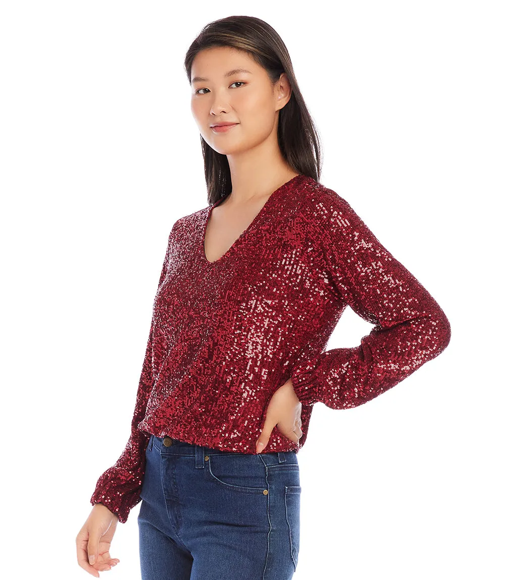 Sequin Long Sleeve Blouson Top