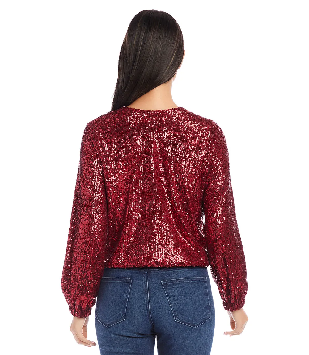 Sequin Long Sleeve Blouson Top