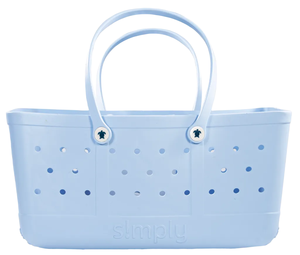 Simply Southern Solid Cool Blue Beach Waterproof Washable Utility Tote Bag