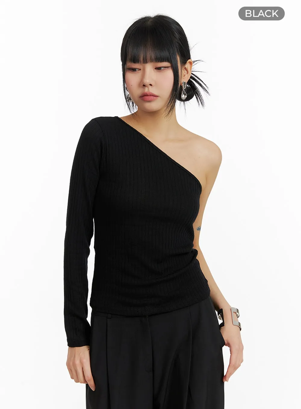 Solid One Shoulder Knit Top IM414