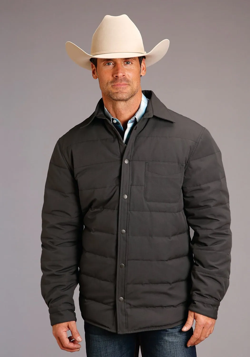 Stetson Mens Insulated Shirt Grey Cotton Blend Canvas Jacket