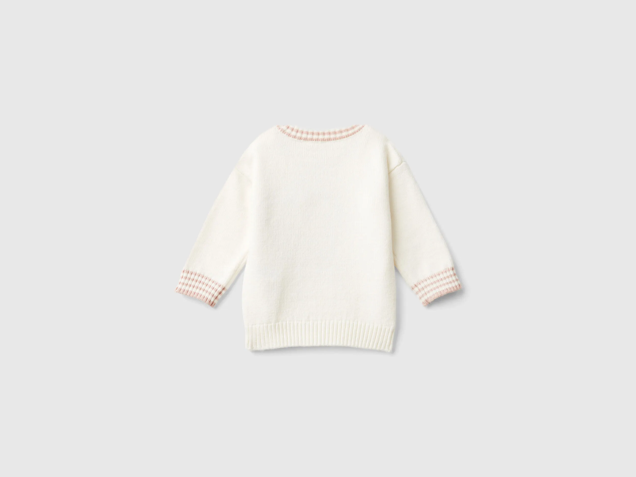 Sweater with embroidery and applique - Creamy White | Benetton