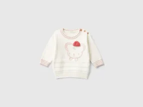 Sweater with embroidery and applique - Creamy White | Benetton