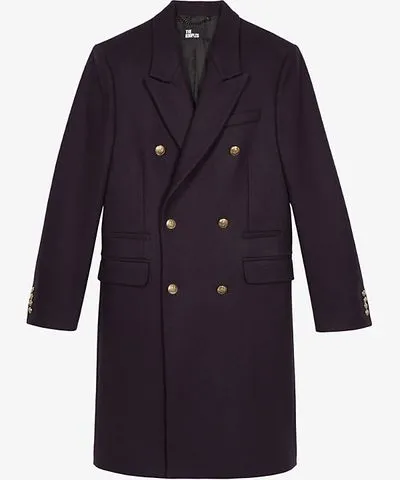 The Kooples Mens Navy Peak-lapel double-breasted wool-blend coat