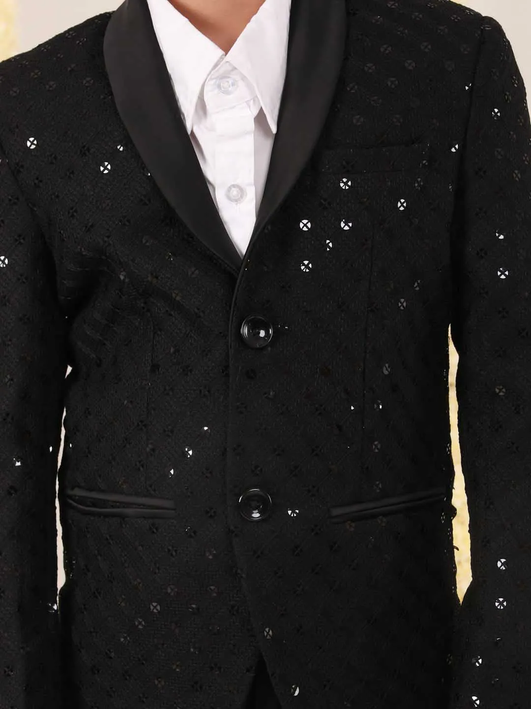 VASTRAMAY Boy's Black Schiflli Blazer