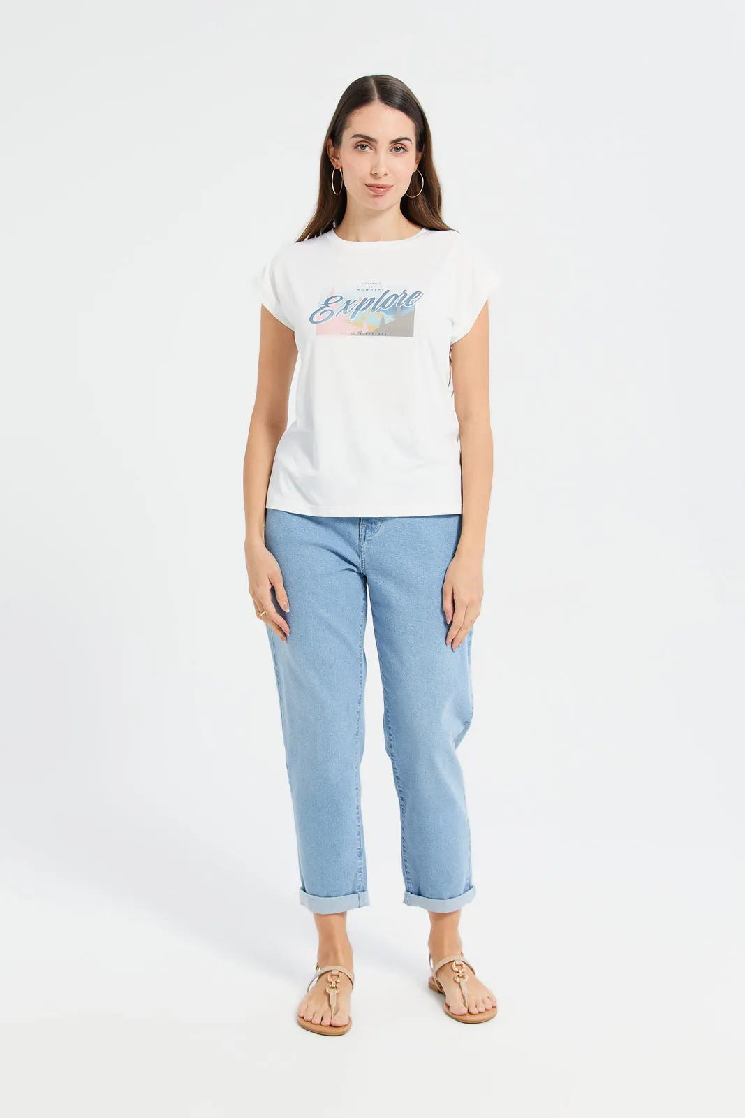 Women Blue High Waist Mom Jeans