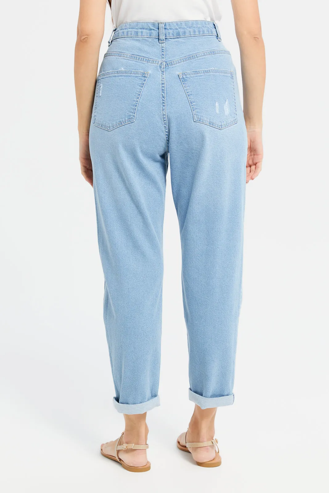 Women Blue High Waist Mom Jeans