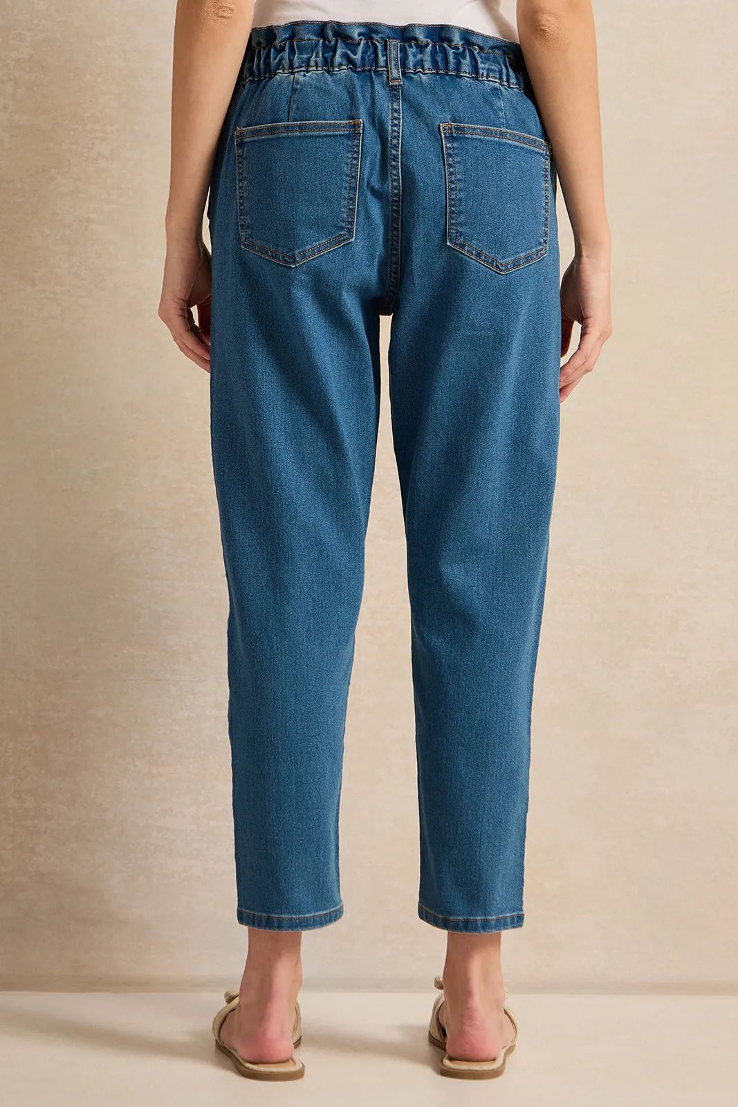 Women Blue Mid Stone Paper Bag Jeans