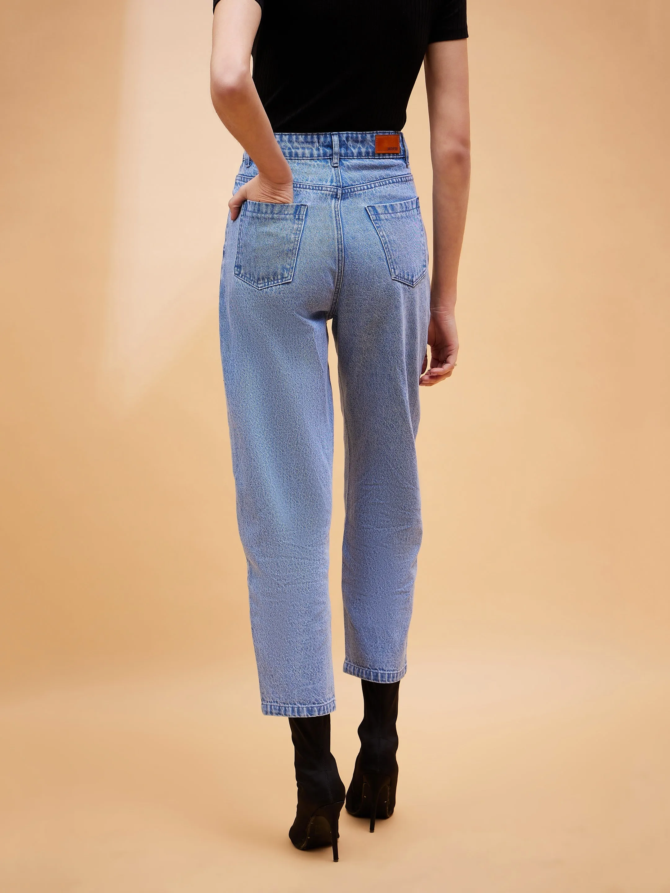 Women Ice Blue Balloon Fit Jeans