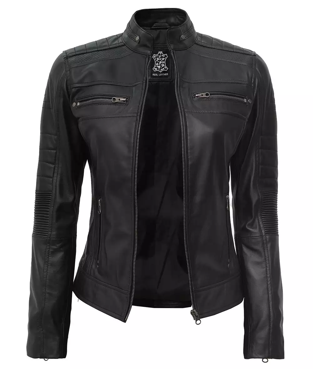 Womens Tall Cafe Racer Black Leather Jacket