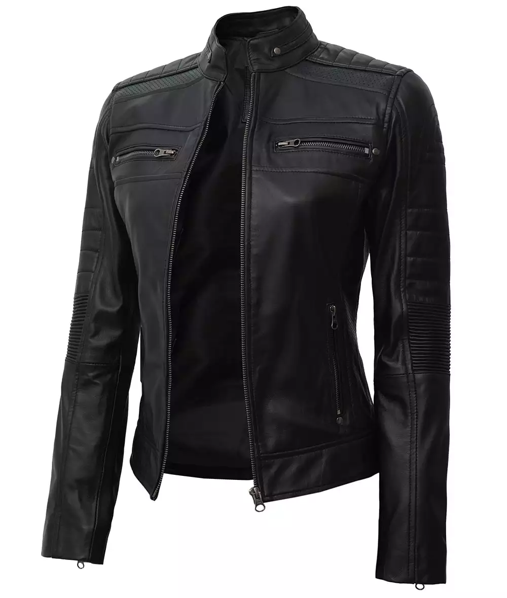 Womens Tall Cafe Racer Black Leather Jacket