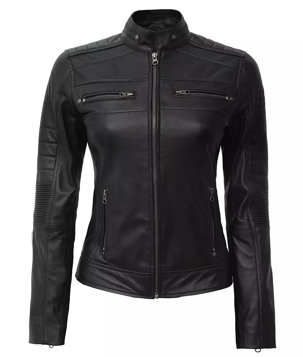 Womens Tall Cafe Racer Black Leather Jacket