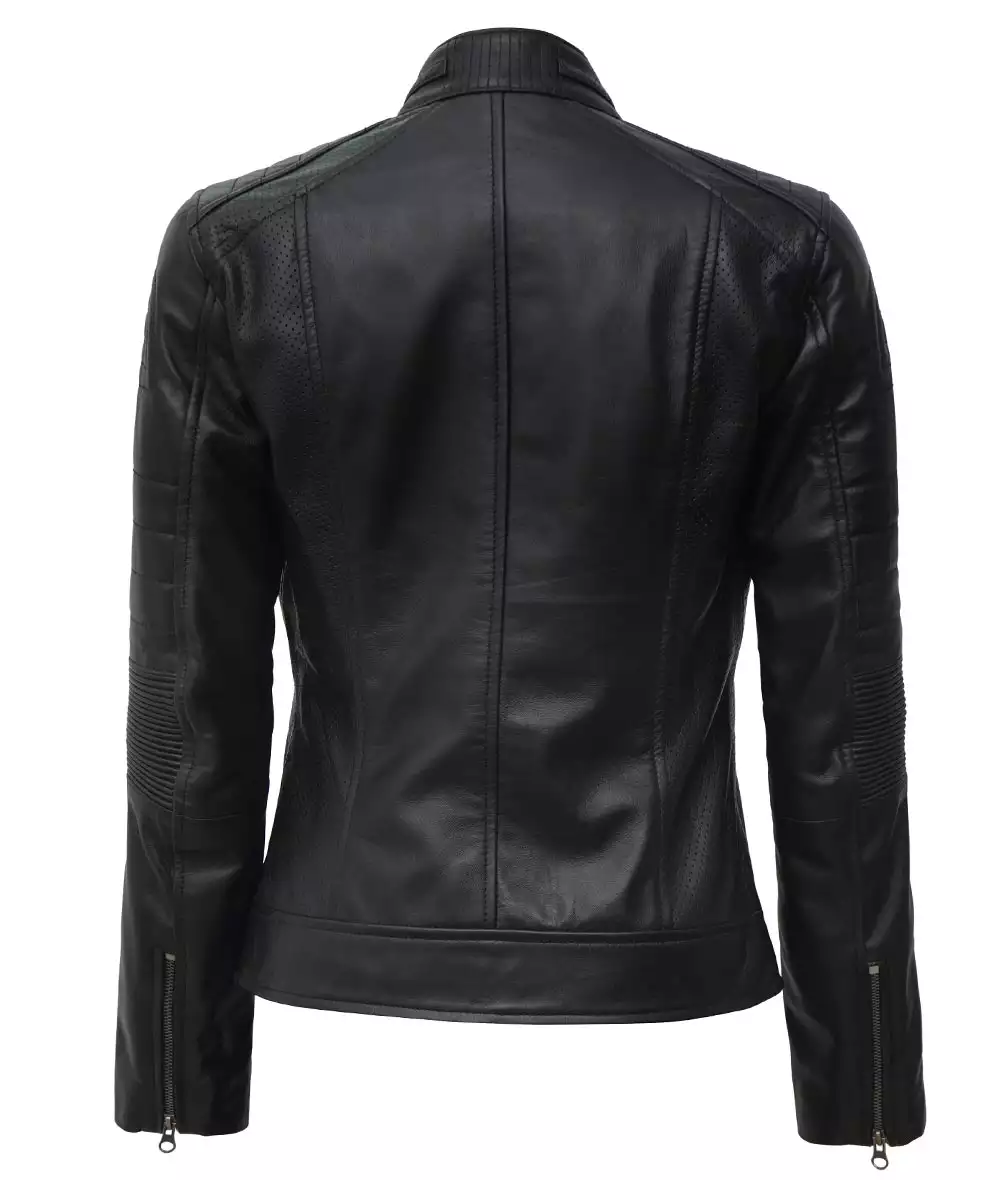 Womens Tall Cafe Racer Black Leather Jacket