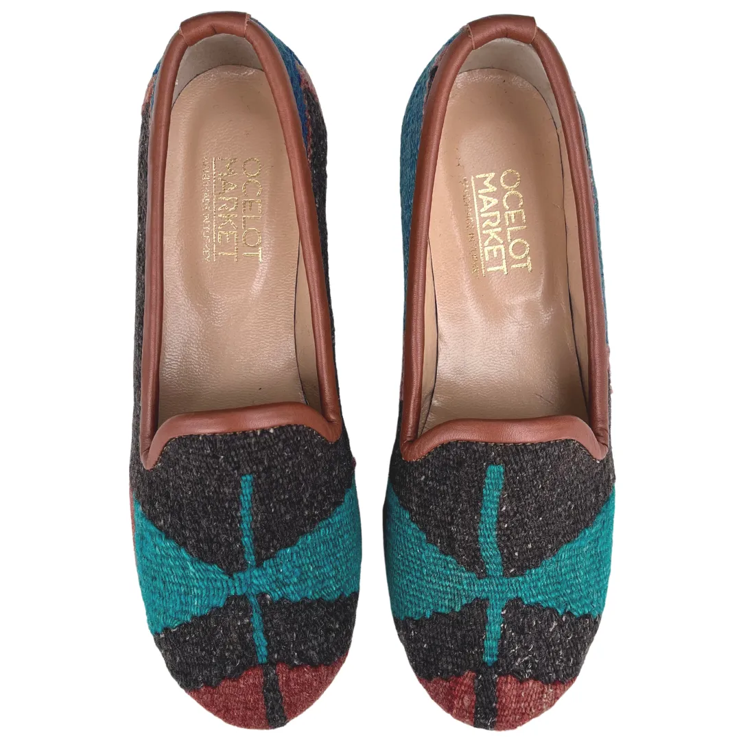 Women's Turkish Kilim Loafer | Black & Teal