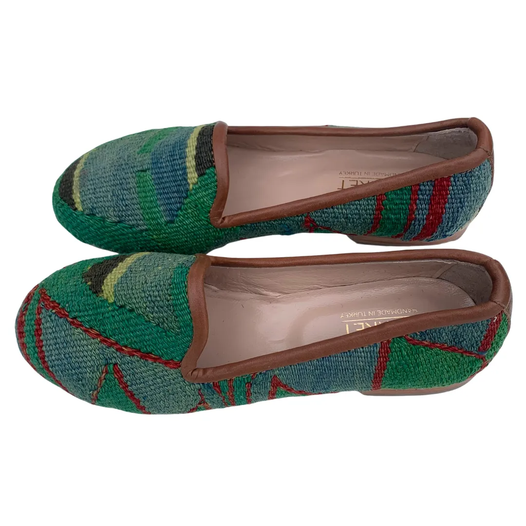 Women's Turkish Kilim Loafers Blue & Green