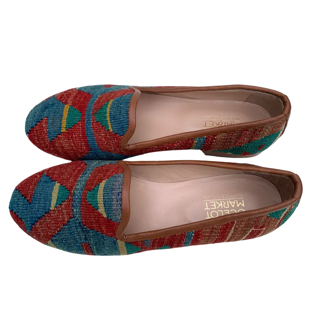 Women's Turkish Kilim Loafers Red & Blue Pattern