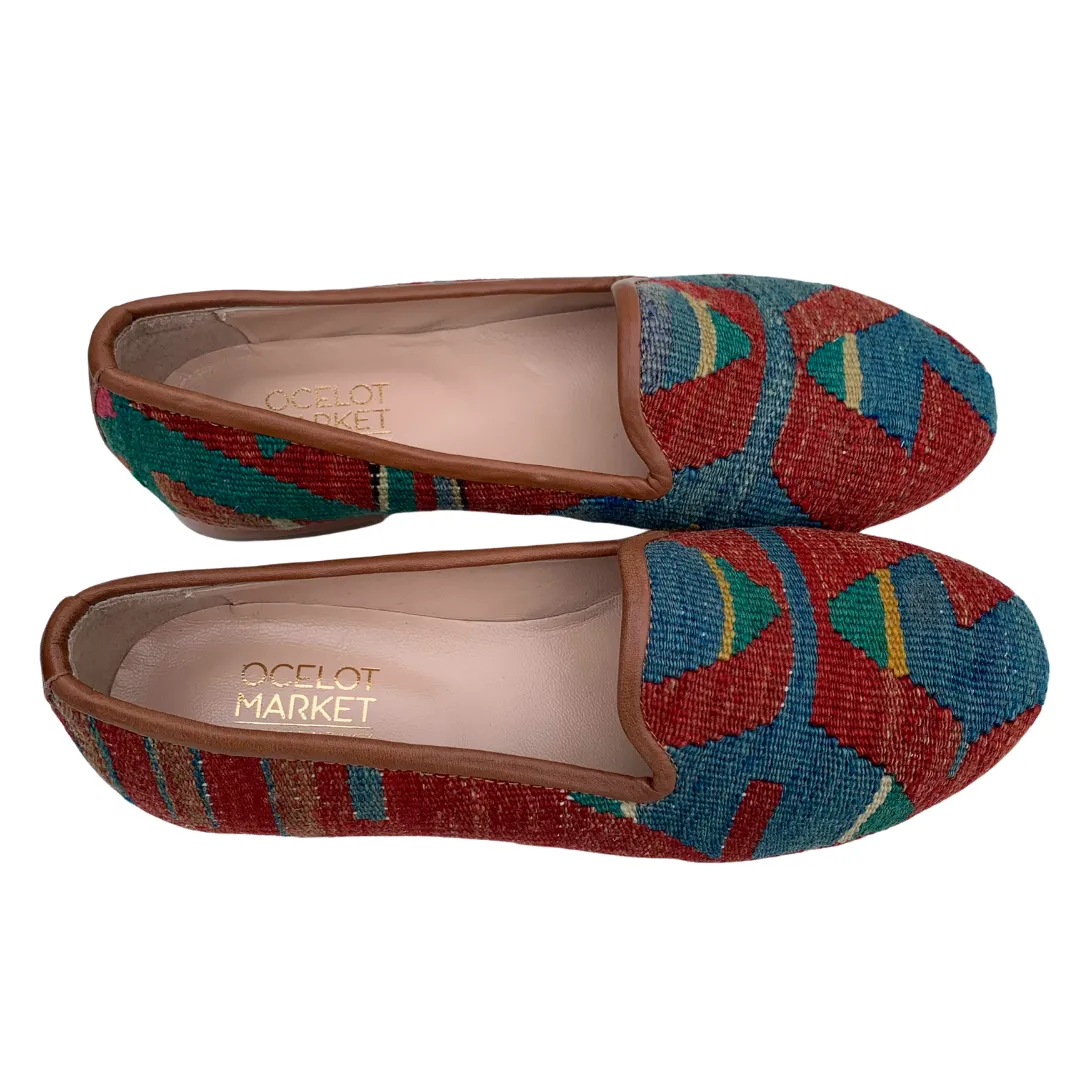 Women's Turkish Kilim Loafers Red & Blue Pattern