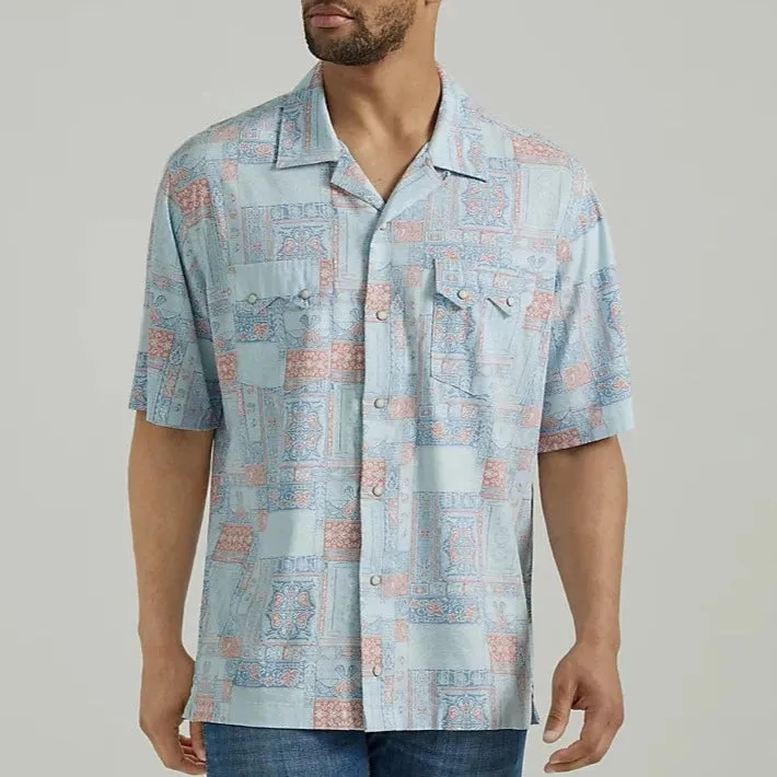 Wrangler Men's Coconut Cowboy Snap Front Camp Shirt in Blue Bandana