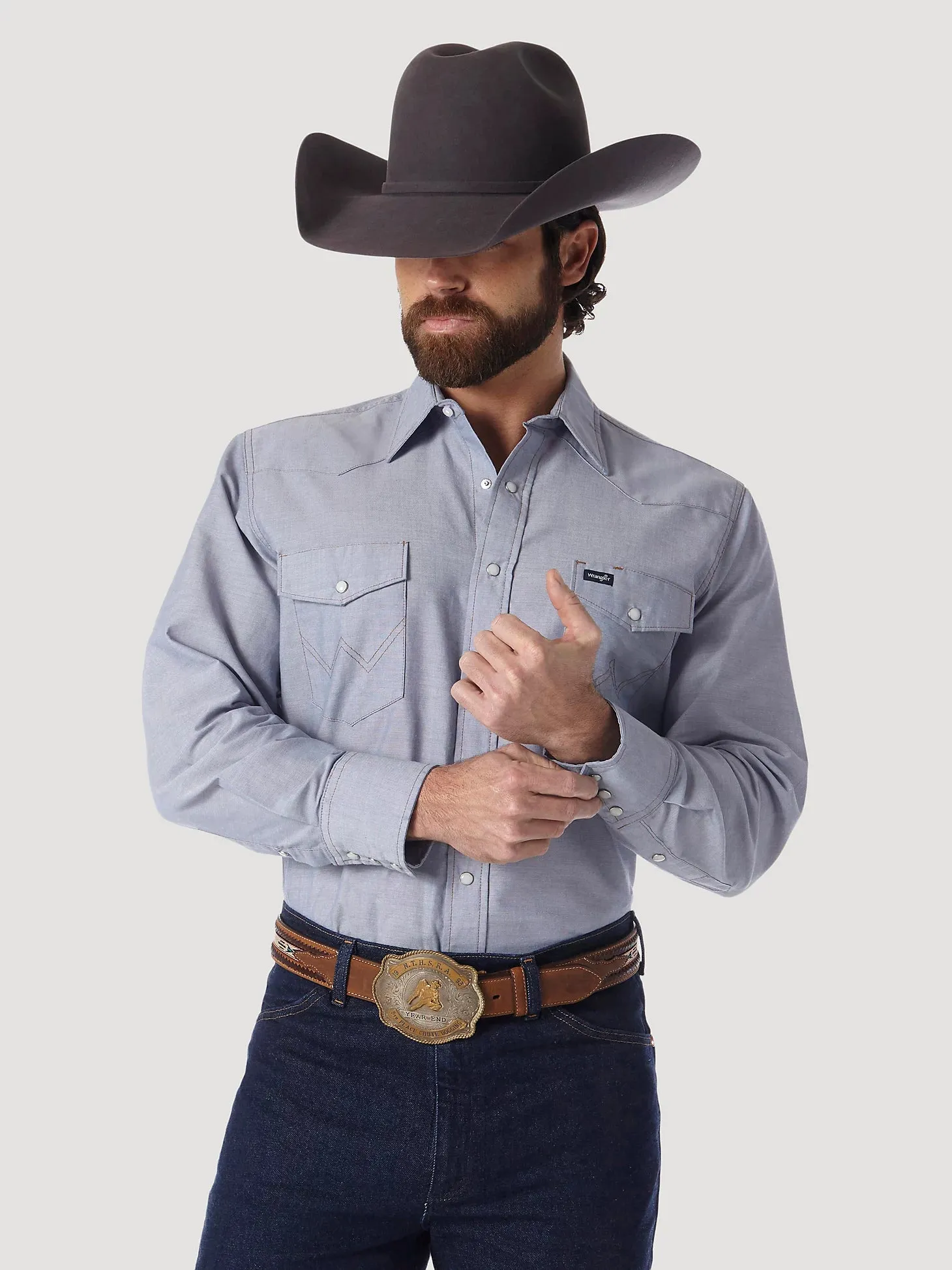 Wrangler Men's Cowboy Cut Poly Blend Long Sleeve Western Work Shirt - Chambray