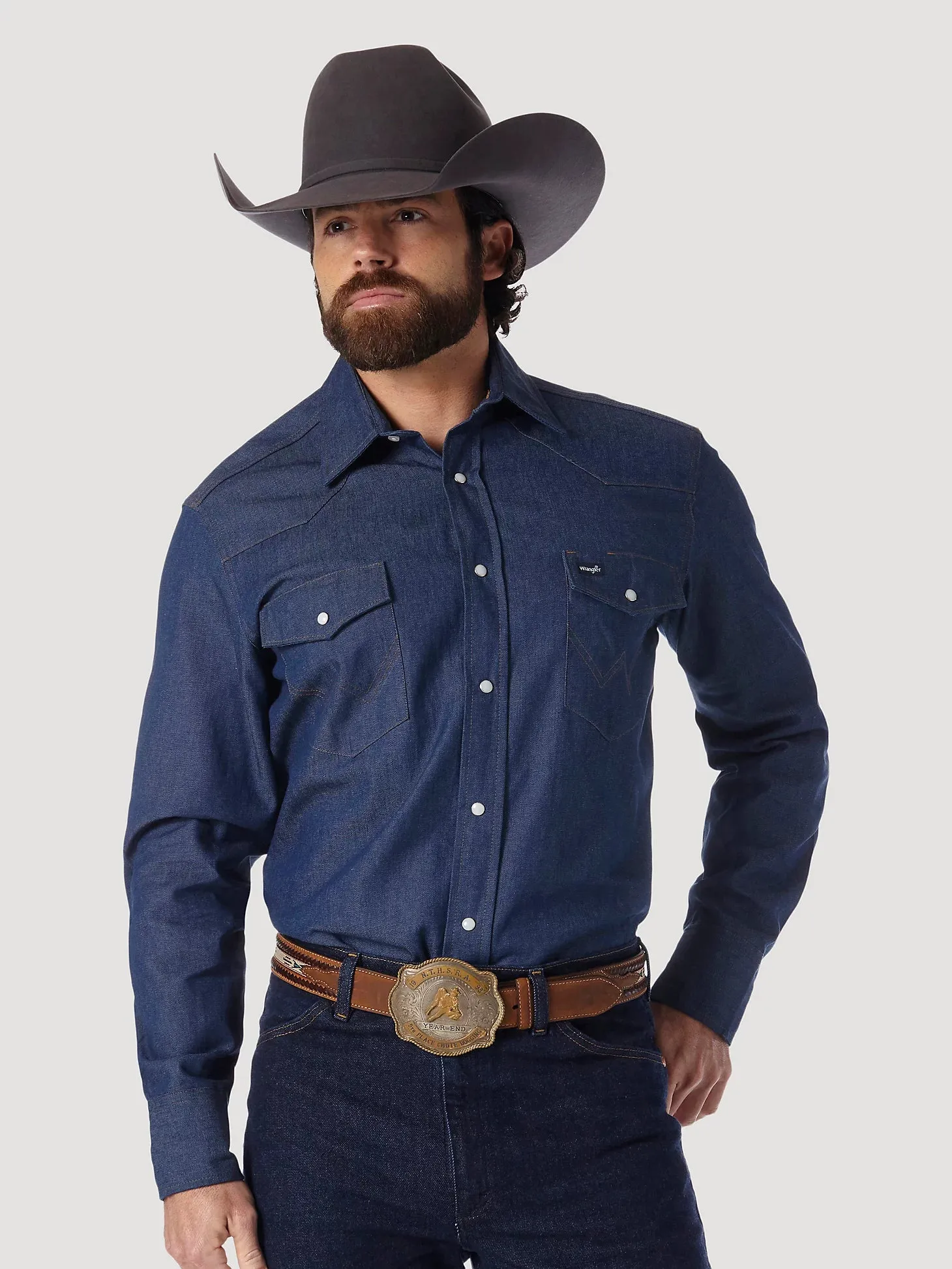 Wrangler Men's Cowboy Cut Rigid Denim Long Sleeve Western Work Shirt - Indigo