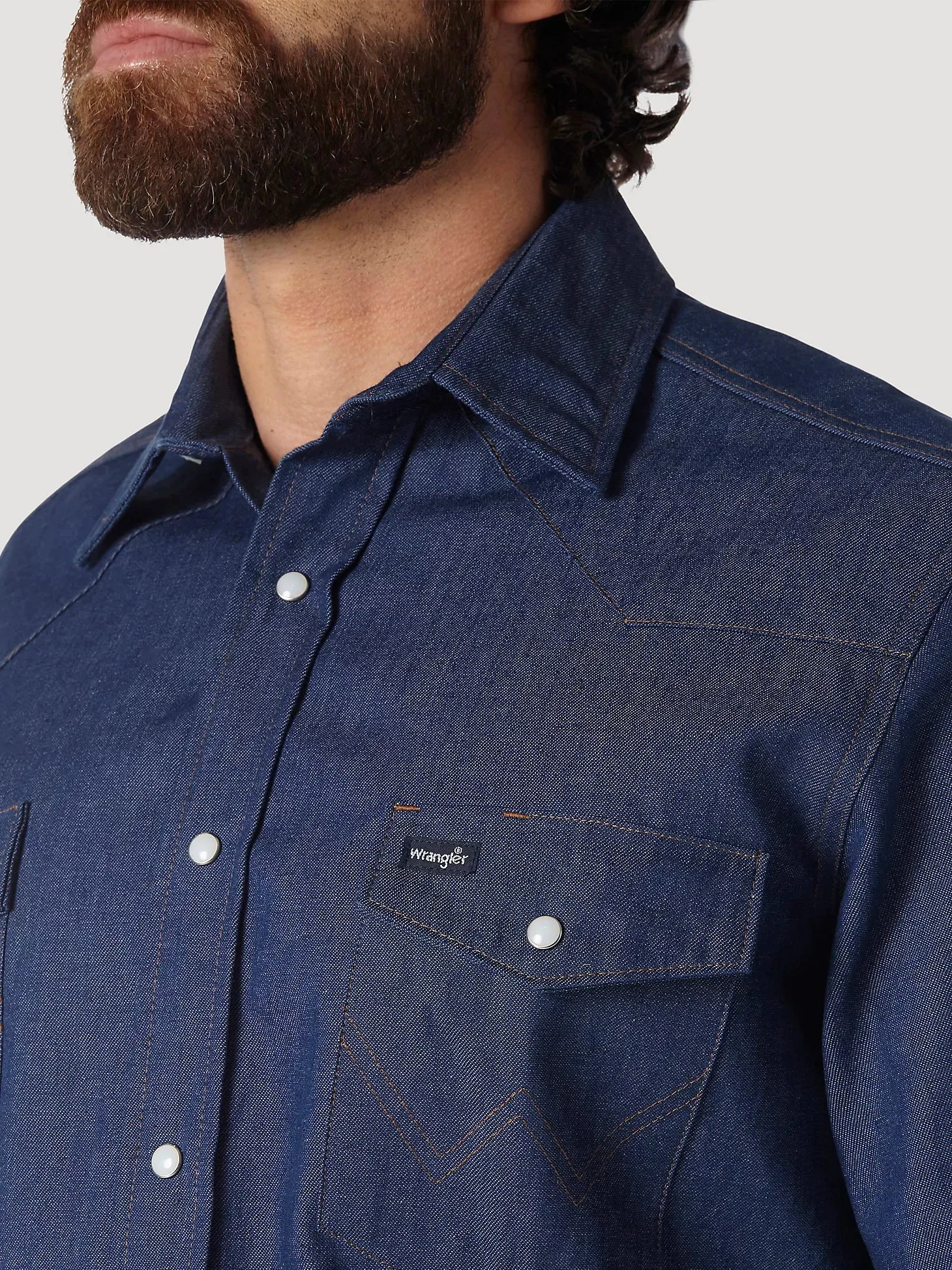 Wrangler Men's Cowboy Cut Rigid Denim Long Sleeve Western Work Shirt - Indigo