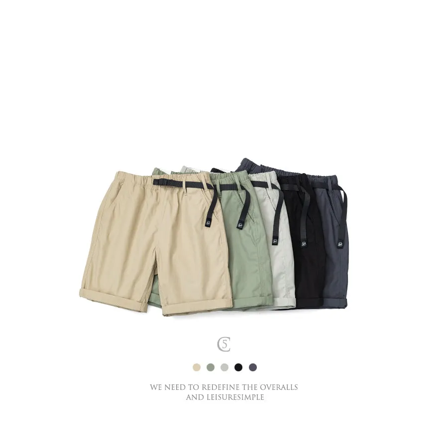 Xituodai 2022 Summer New Belted Shorts Men 100% Cotton Comfortable Elastic Waist Knee-Length Casual Solid Color Loose Shorts