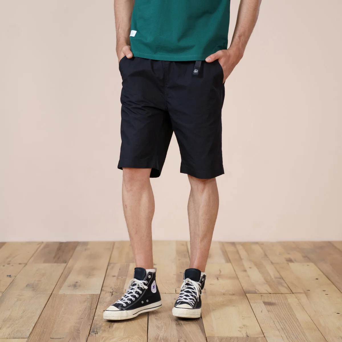 Xituodai 2022 Summer New Belted Shorts Men 100% Cotton Comfortable Elastic Waist Knee-Length Casual Solid Color Loose Shorts